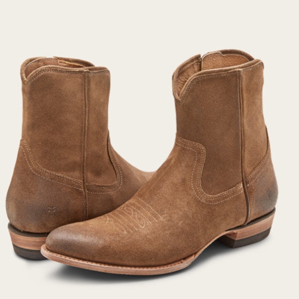 Frye Tan Suede Western Booties
